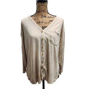 The Villager Women's Button Down‎ Silk Top Long Sleeve Beige Size S